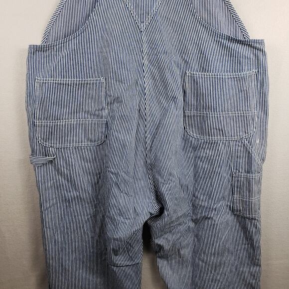 Key Size 48x32 Railroad Stripe Bib Overalls Blue White Farmer Chore Workwear - Picture 10 of 14